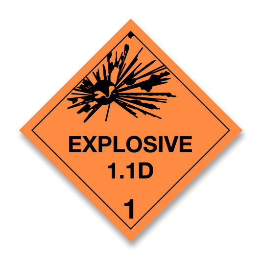 V1.1D  Hazard Label  100mm x 100mm Class 1 Explosive 1.1D Rolls of 250 (Code V1.1D)