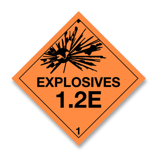 V1.2E Hazard Label  100mm x 100mm Class 1 Explosive 1.2E - Rolls of 250 (Code VI.2E)