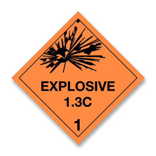 V1.3C Hazard Label 100mm x 100mm Class 1  Explosive 1.3C - Rolls of 250 (Code V1.3C)
