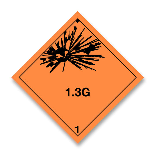 V1.3GN  Hazard Label 100mm x 100mm Class 1 Explosive 1.3G No Text - Rolls of 250 (Code V1.3GN)