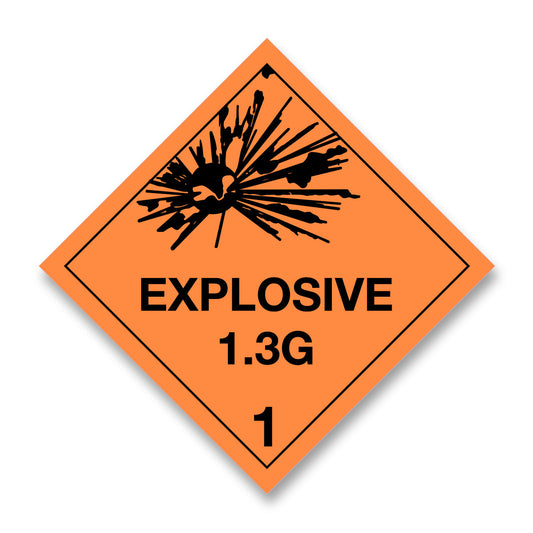 V1.3G   Hazard Label 100mm x 100mm Class 1 Explosive 1.3G - Rolls of 250 Code (V1.3G)