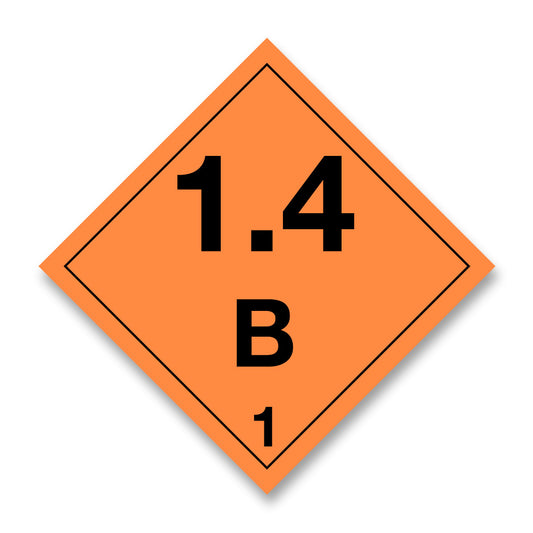 V1.4BN  Hazard Label 100mm x 100mm Class 1 Explosive 1.4B - Rolls of 250. (CodeV1.4BN)
