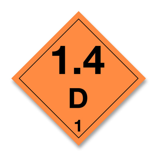 V1.4DN Hazard Label 100mm x 100mm Class 1 Explosive 1.4D No Text - Rolls of 250 (Code V1.4DN)