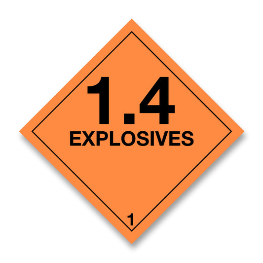 V1.4  Hazard Label 100mm x 100mm Class 1 Explosive 1.4 - Rolls of 250. (Code V1.4)