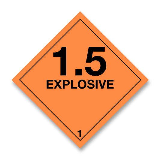 V1.5 Hazard Label 100mm x 100mm Class 1 Explosive 1.5  - Rolls of 250 Code V1.5
