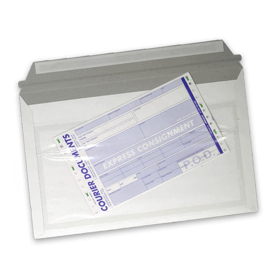 Cardboard  Envelopes - Plain with Clear Document Pouch on reverse - Size 356 mm x 250 mm