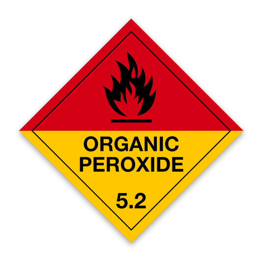 Code V5.2NS Hazard Label 100mm x 100mm Class 5 Organic Peroxide 5.2 - Rolls of 250