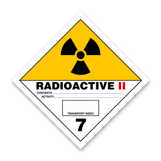 Code V7.2 Hazard Label 100mm x 100mm Class 7 Radioactive 7 II (7.2) - Rolls of 250