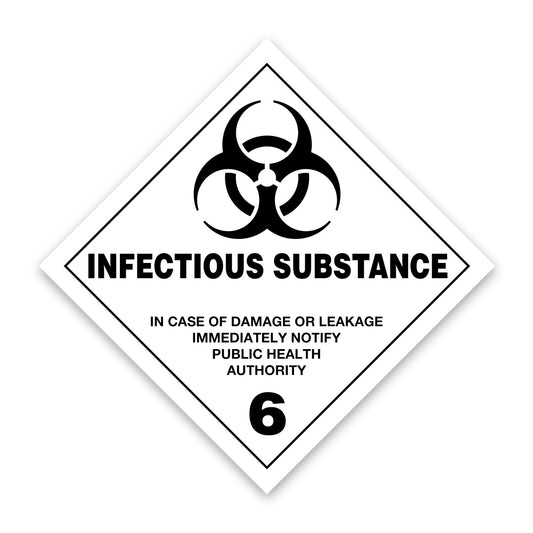 Code V6.2 Hazard Label 100mm x 100mm Class 6 Infectious Substances 6.2 - Rolls of 250