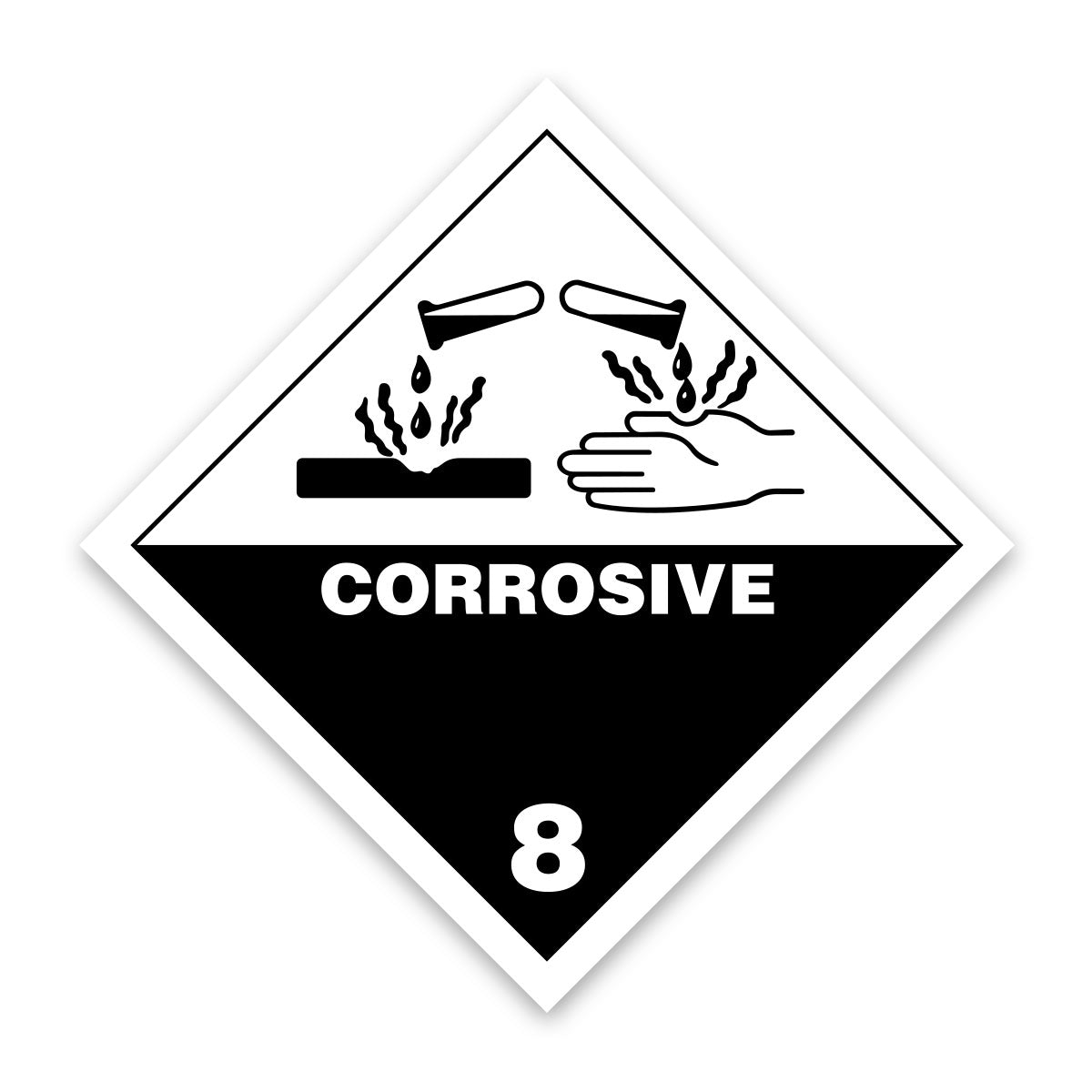 Hazard Label 100mm x 100mm Class 8 Corrosive 8 - Rolls of 250